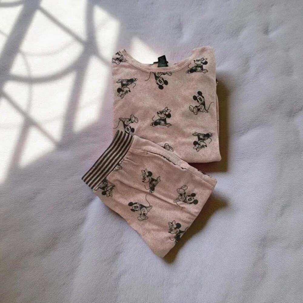 Disney Mickey & Minnie Pajama Set • Pink/Black • Size S • Cinch Hem • Pockets